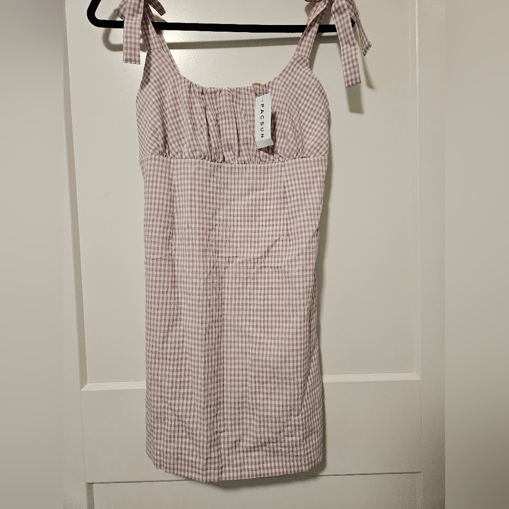 New LA Hearts PacSun gingham print mini dress with tied straps and a ruched bust